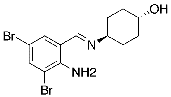 Chemical structure of trans-4-[[(E)-2-amino-3,5-dibromobenzyliden]amino]cyclohexanol