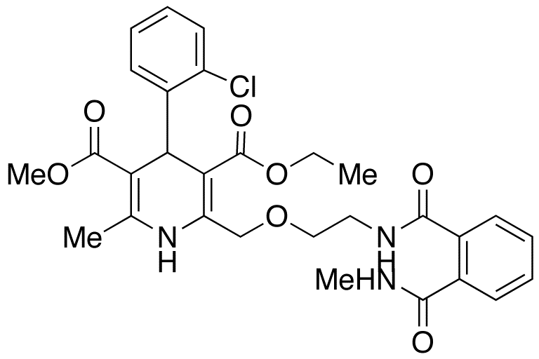 Chemical structure of 3-Ethyl 5-methyl 4-(2-chlorophenyl)-6-methyl-2-[[2-[[2-(methylcarbamoyl)benzoyl]amino]ethoxy]methyl]-1,4- dihydropyridine-3,5-dicarboxylate