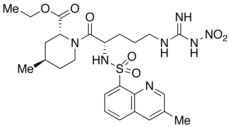Chemical structure of N-Nitro-1,2,3,4-tetradehydro Argatroban Ethyl Ester