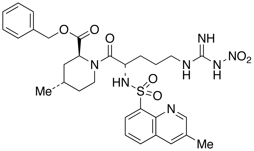 Chemical structure of N-Nitro-1,2,3,4-tetradehydro (2S,4S)-Argatroban Benzyl Ester