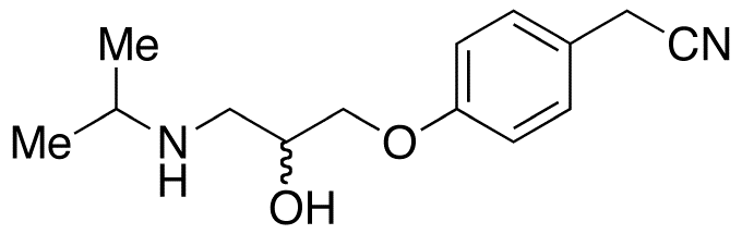 Chemical structure of 2-[4-[(2RS)-2-hydroxy-3-[(1-methylethyl)amino]propoxy]phenyl]acetonitrile