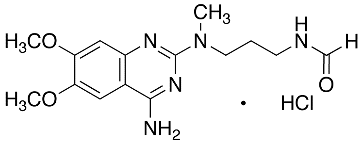 Chemical structure of N-(4-Amino-6,7-dimethoxyquinazol-2-yl)-N-methylpropylenediamine Formamide Hydrochloride