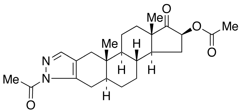 Chemical structure of (5α,16β)-N-Acetyl-16-acetyloxy-2'H-androst-2-eno[3,2-c]pyrazol-17-one
