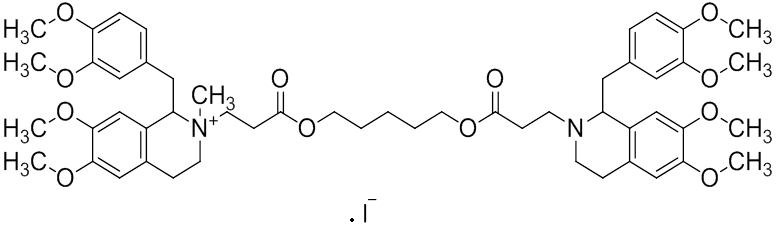 Chemical structure of 1-(3,4-Dimethoxybenzyl)-2-[13-[1-(3,4-dimethoxybenzyl)-6,7-dimethoxy-3,4-dihydroisoquinolin-2(1H)-yl]-3,11-dioxo-4,10-dioxatridecyl]-6,7-dimethoxy-2-methyl-1,2,3,4-tetrahydroisoquinolinium iodide