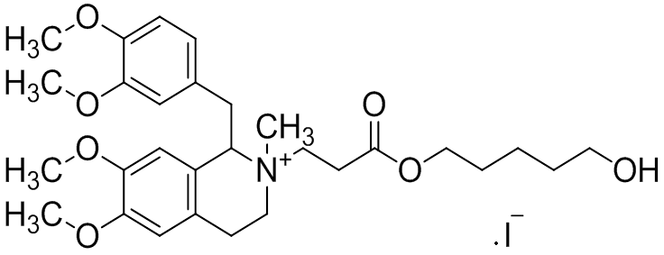 Chemical structure of 1-(3,4-Dimethoxybenzyl)-2-[3-[(5-hydroxypentyl)oxy]-3-oxopropyl]-6,7-dimethoxy-2- methyl-1,2,3,4-tetrahydroisoquinolinium iodide