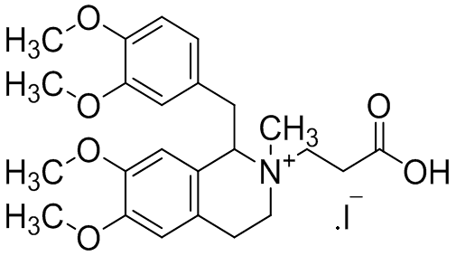 Chemical structure of 2-(2-Carboxyethyl)-1-(3,4-dimethoxybenzyl)-6,7-dimethoxy-2-methyl-1,2,3,4-tetrahydroisoquinolin-2-ium iodide