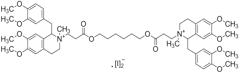 Chemical structure of 2,2'-[Hexane-1,6-diylbis[oxy(3-oxopropane-1,3-diyl)]]bis[1-(3,4-dimethoxybenzyl)-6,7-dimethoxy-2-methyl-1,2,3,4-tetrahydroisoquinolinium] diiodide