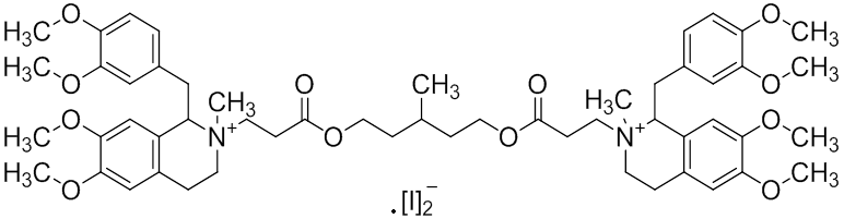 Chemical structure of 2,2'-[(3-Methylpentane-1,5)-diylbis[oxy(3-oxopropane-1,3-diyl)]]bis[1-(3,4- dimethoxybenzyl)-6,7-dimethoxy-2-methyl-1,2,3,4-tetrahydroisoquinolinium] diiodide