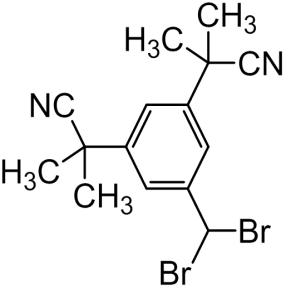 Chemical structure of 2,2'-[5-(Dibromomethyl)benzene-1,3-diyl]bis(2-methylpropanenitrile)