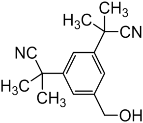 Chemical structure of 2,2'-[5-(Hydroxymethyl)benzene-1,3-diyl]bis(2-methylpropanenitrile)
