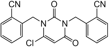 Chemical structure of 2,2'-((6-Chloro-2,4-dioxopyrimidine-1,3(2H,4H)-diyl)bis(methylene))dibenzonitrile