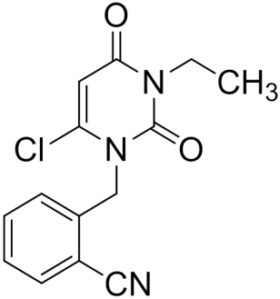 Chemical structure of 2-((6-Chloro-3-ethyl-2,4-dioxo-3,4-dihydropyrimidin-1(2H)-yl)methyl)benzonitrile