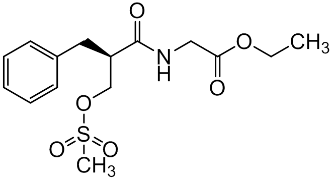 Chemical structure of (R)-Ethyl-2-(2-((methylsulfonyloxy)methyl)-3-phenylpropanamido)acetate