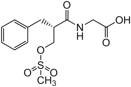 Chemical structure of 2-[(2S)-2-Benzyl-3-(methanesulfonyloxy) propanamido]acetic Acid