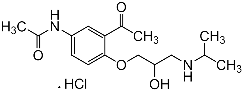 Chemical structure of N-[3-Acetyl-4-(2-hydroxy-3-isopropylamino-propoxy)-phenyl]-acetamide Hydrochloride