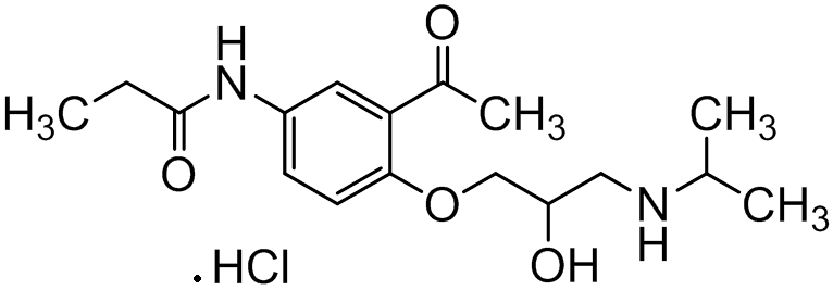 Chemical structure of N-(3-Acetyl-4-(2-hydroxy-3-(isopropylamino)propoxy)phenyl)propionamide Hydrochloride