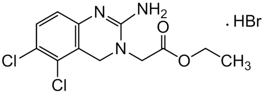 Chemical structure of Ethyl 2-(5,6-dichloro-2-imino-1,2-dihydroquinazolin-3(4H)-yl)acetate Hydrobromide