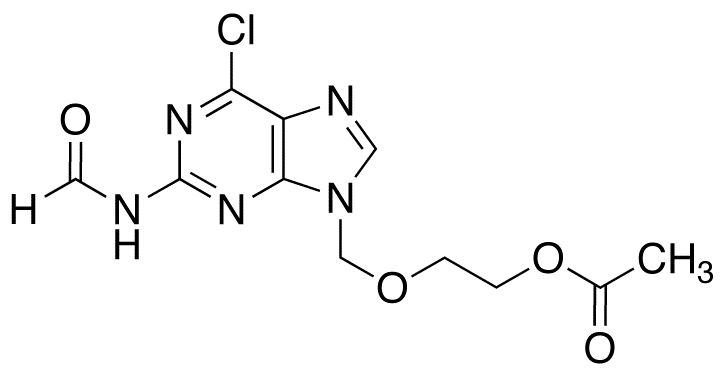 Chemical structure of Acetyl 2-[(2-Formamide-1,6-dihydro-6-chloro-9H-purin-9yl)methoxy]ethyl Ester