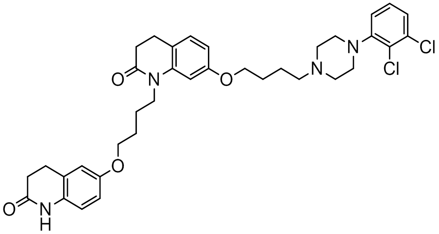 Chemical structure of 7-(4-(4-(2,3-Dichlorophenyl)piperazin-1-yl)butoxy)-1-(4-(2-oxo-3,4-dihydro-1H-quinolin-7yl)butoxy)-3,4-dihydro-1H-quinolin-2-one