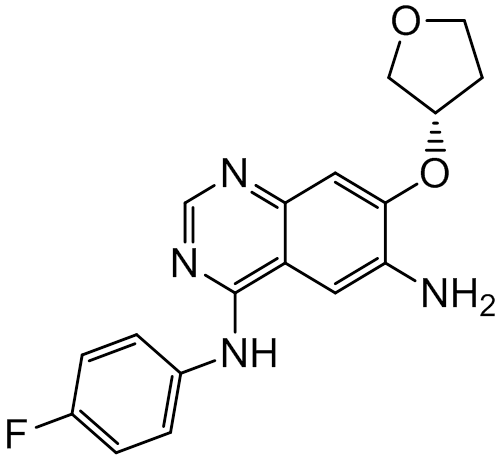 Chemical structure of (S)-N4-(4-Fluorophenyl)-7-((tetrahydrofuran-3-yl)oxy)quinazoline-4,6-diamine