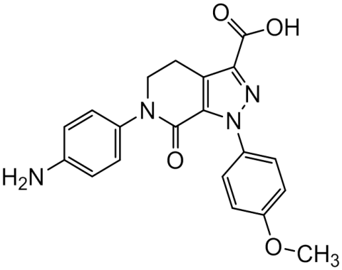 Chemical structure of 6-(4-Aminophenyl)-1-(4-methoxyphenyl)-7-oxo-4,5,6,7-tetrahydro-1H-pyrazolo[3,4-c]pyridine-3-carboxylic Acid