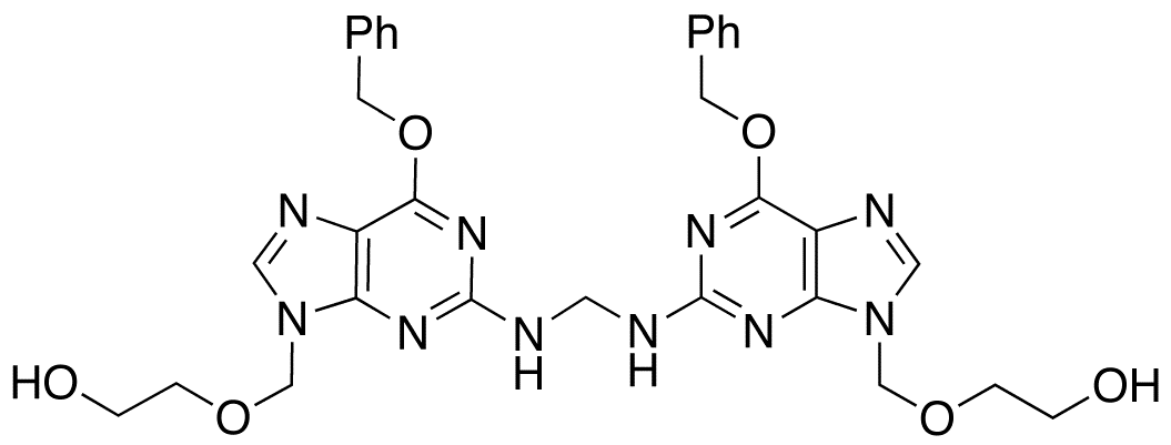 Chemical structure of Bis [2-[(2-Amino-1,6-dihydro-6-O-benzyl-9H-purin-9yl)methoxy]ethanol]