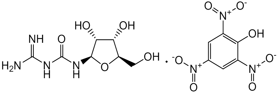 Chemical structure of 1-β-D-Ribofuranosyl-3-guanylurea Picrate