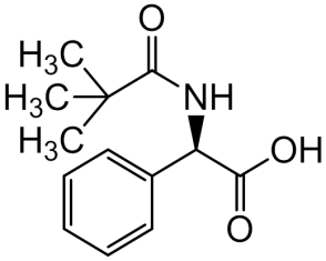 Chemical structure of (2R)-2-[(2,2-Dimethylpropanoyl)amino]-2-phenylacetic Acid