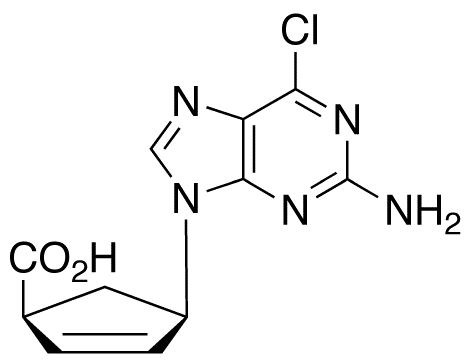 Chemical structure of (1S,4R)-4-(2-Amino-6-chloro-9H-purin-9-yl)-2-cyclopentene-1-carboxylate