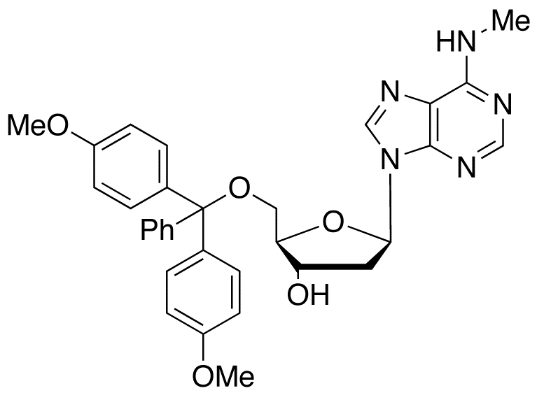 Chemical structure of 5'-O-[Bis(4-methoxyphenyl)phenylmethyl]-2'-deoxy-N-methyladenosine